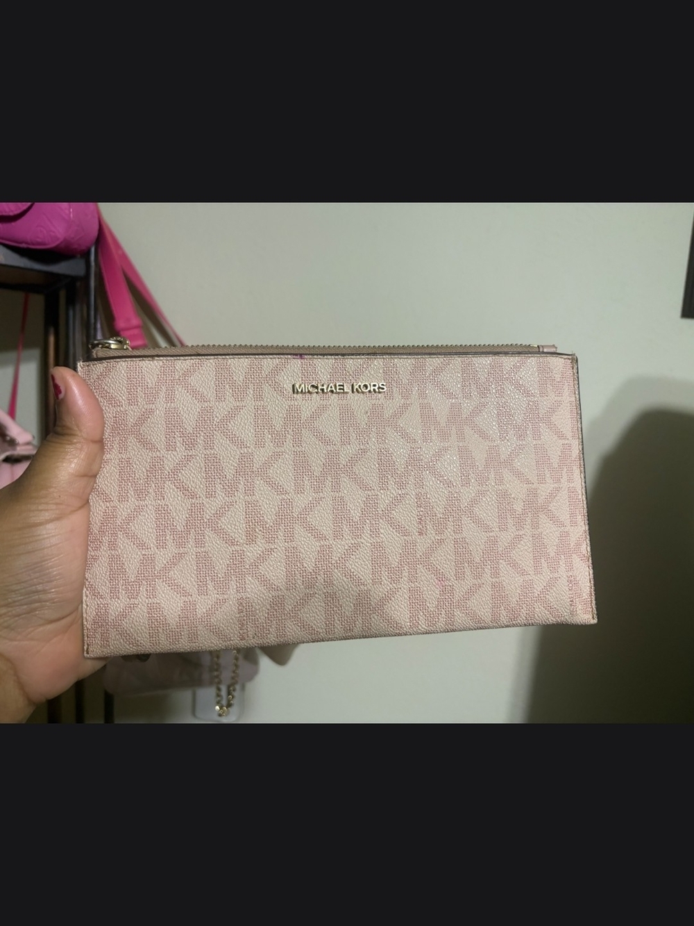 Michael Kors Blush Pink Signature Logo Wristlet Clutch